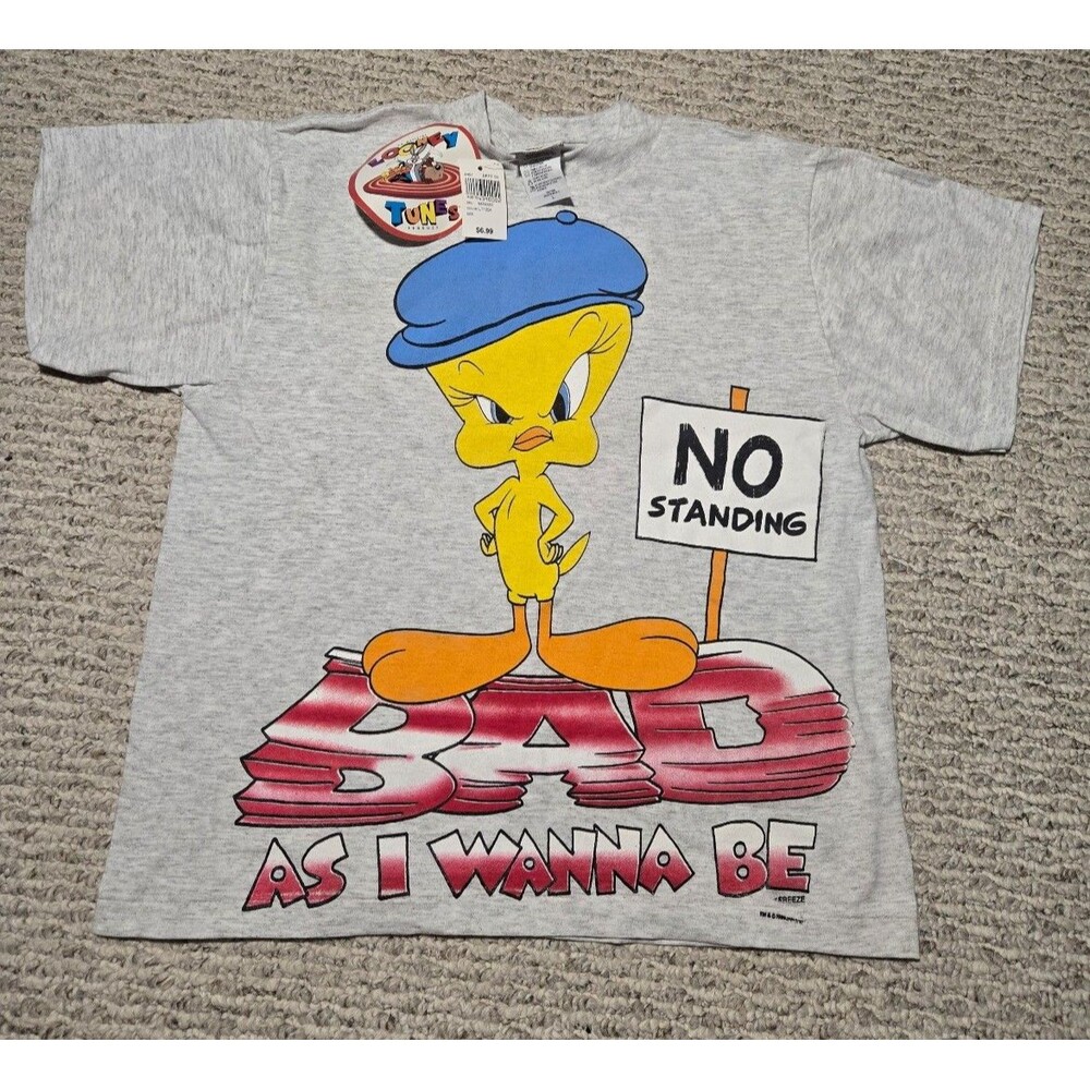 Nwt 1996 Looney Tunes Tweety Bird Tshirt Youth Size Large No Standing Gray Red